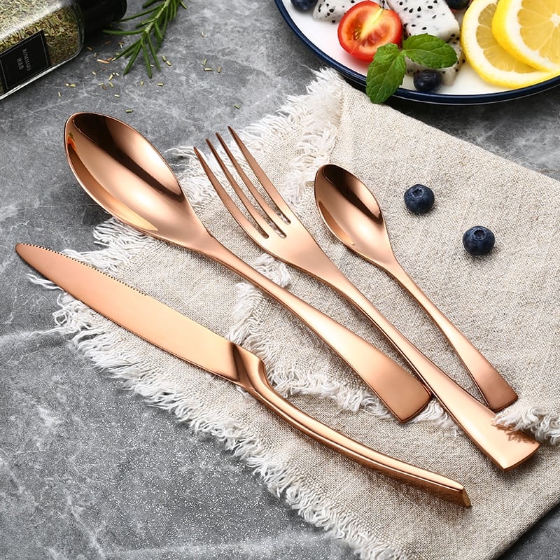Wholesale 24Pcs set Stainless Steel Rose Gold Cutlery Set Dinnerware Tableware Silverware Dinner Knife Fork Set